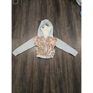 365 Kids Garanimals Girls Gray Sequin Faux Fur Lined Zip Up Hoodie Sweatshirt 5